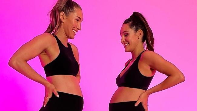 The duo featured in a popular pregnancy workout video before Ms Olholm left Sweat. Picture: Instagram