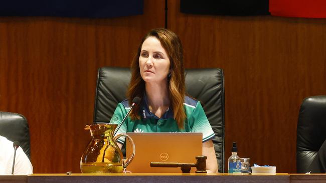 Cairns Mayor Amy Eden chairs her first council ordinary meeting at the council chambers. Picture: Brendan Radke