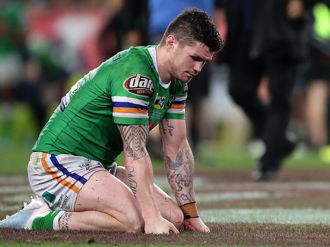 SYDNEY, AUSTRALIA - OCTOBER 06:  John Bateman of the Raiders dejected after the 2019 NRL Grand Final match between the Canberra Raiders and the Sydney Roosters at ANZ Stadium on October 06, 2019 in Sydney, Australia. (Photo by Mark Metcalfe/Getty Images)