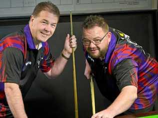 STATE DUTIES: Competitive eight-ball players Chris Davison (left) and Chris Sourris will represent Queensland at the Australian Eight-Ball Championships next month. Picture: Kevin Farmer