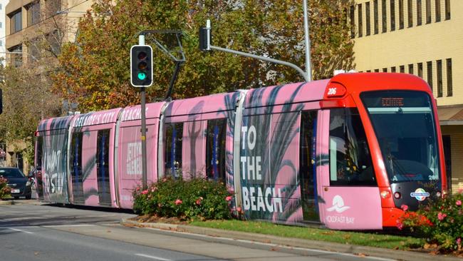 A tram on King William St in the city.