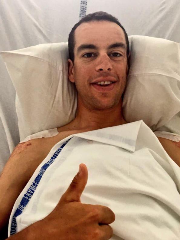 Richie Porte in hospital after his Tour de France crash. Picture: Twitter