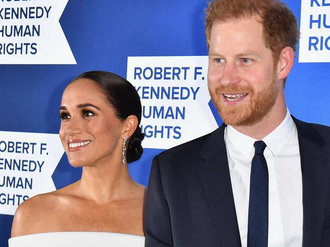 Meghan Markle and Prince Harry at the Robert F. Kennedy Human Rights Ripple of Hope Award Gala ahead of their Netflix release. Picture: AFP