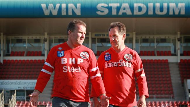 Illawarra Steelers icons Michael Bolt (L) and John Dorahy at Win Stadium ahead of the 2010 NRL Grand Final.