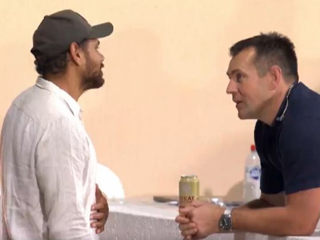 And Rioli with premiership teammate Luke Hodge. Picture: Fox Footy