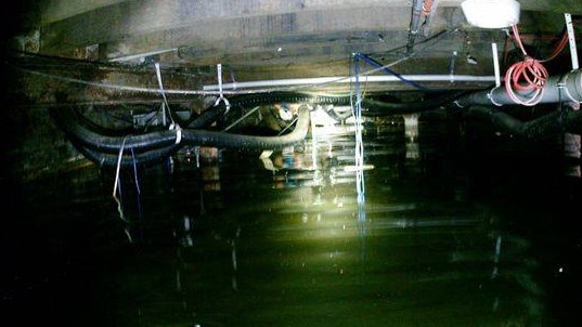 The flooded basement of the Broadway Hotel, after a fire destroyed the roof and opened it to the elements. Picture: Supplied