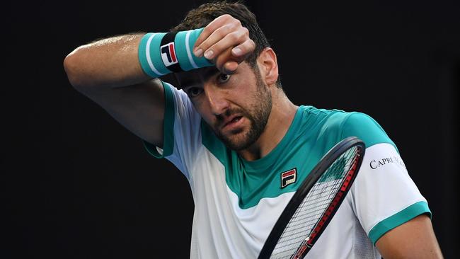 Marin Cilic is already feeling the pinch in the first set. Picture: AFP