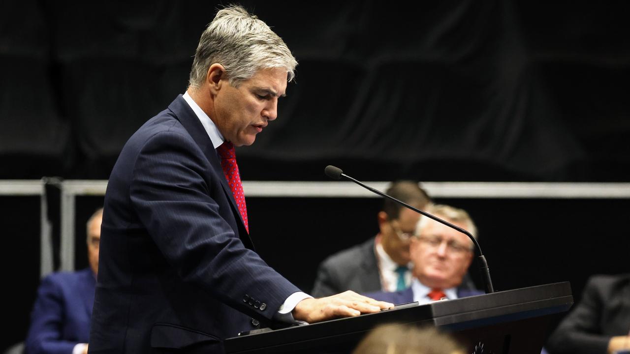 Traeger MP Robbie Katter asks a question to the legislative assembly at a regional sitting of Queensland parliament held at the Cairns Convention Centre. Picture: Brendan Radke