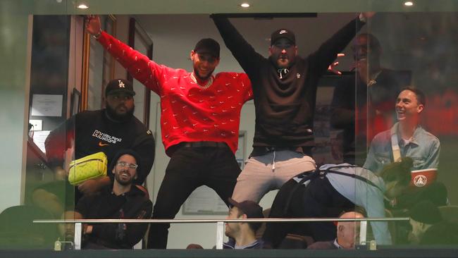 Ben Simmons and his entourage watching Essendon take on Port Adelaide Power at Marvel Stadium on Saturday. Picture: Michael Willson