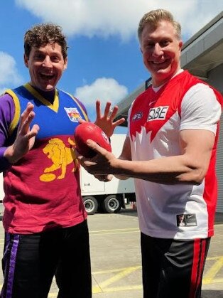 Simon and Lachy Wiggles supporting the Swans ... and Lions.