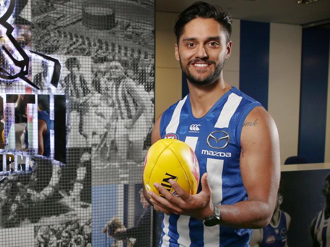 North Melbourne Kangaroos AFL pre-season training at Arden Street Oval.  New recruit Aaron Hall after fronting the media   . Pic: Michael Klein