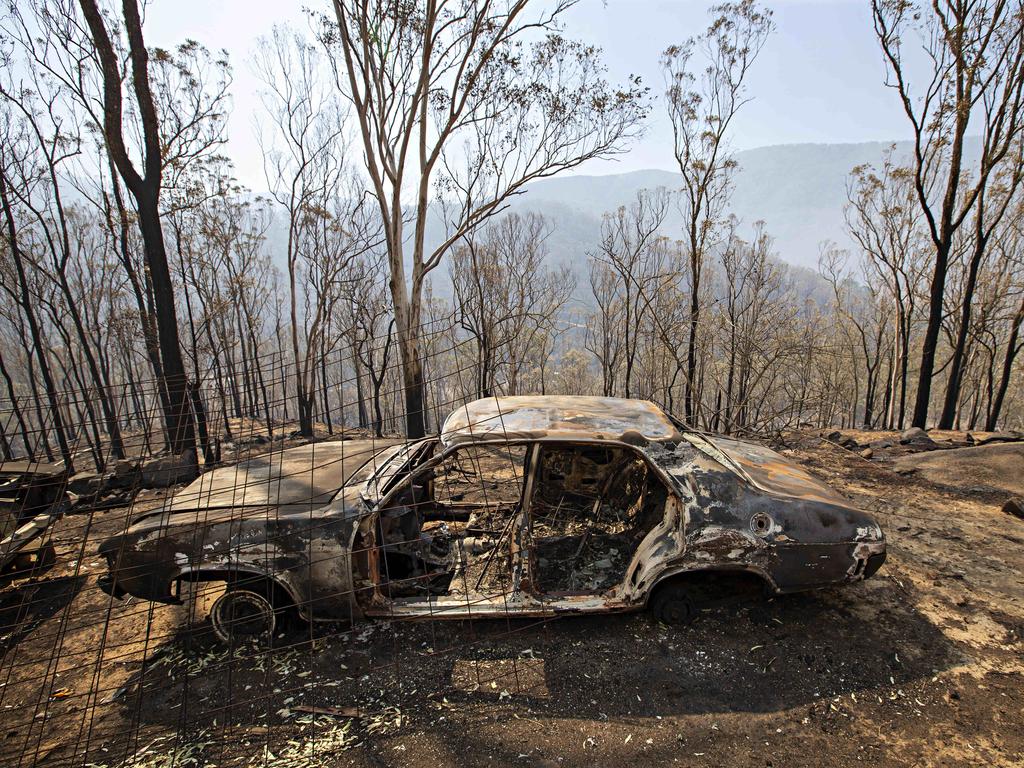 The fire damage around Wytaliba rural fire captain Kym Jermey's home that he saved during the deadly fires on Friday, on the 13th of November 2019. Bushfires ripped through the small community of Wytaliba on the 9th of November 2019. Photographer: Adam Yip