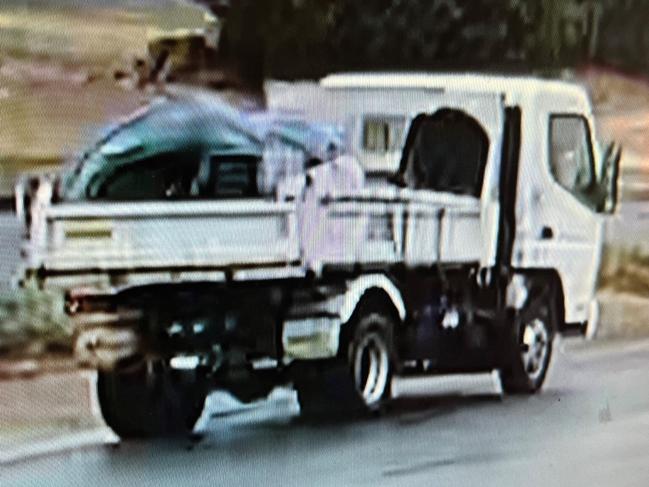 Police hunt tipper truck after driver reveresed into police car at Parafield. Picture: SA Police