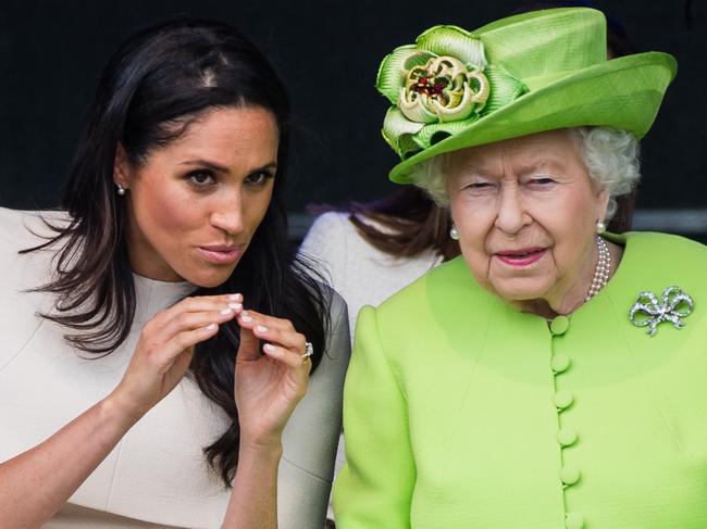 WIDNESS, ENGLAND - JUNE 14:  Meghan, Duchess of Sussex and Queen Elizabeth II open the new Mersey Gateway Bridge on June 14, 2018 in Widness, England.  (Photo by Samir Hussein/Samir Hussein/WireImage)