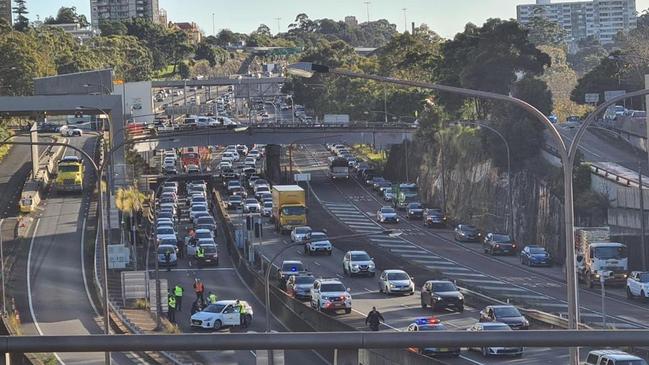 A Blockade Australia activist blocked the Harbour Tunnel in North Sydney on the first day of illegal protests. Picture: Facebook (BlockadeAustralia)