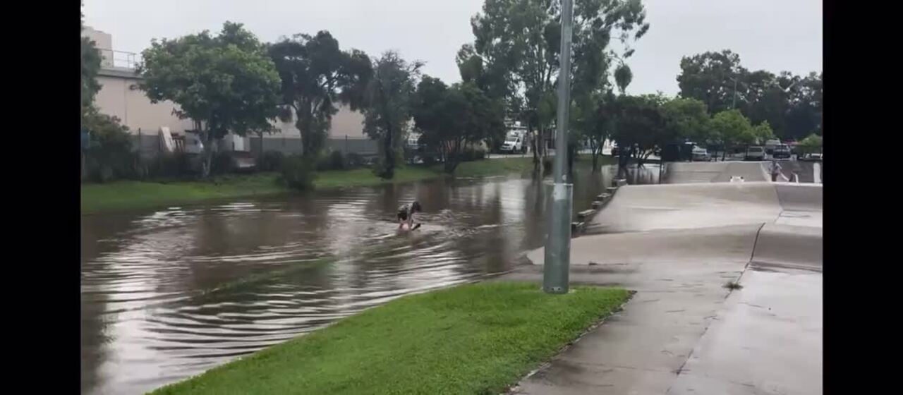 A skatepark in Pialba has gone under after heavy rain lashed the Fraser Coast on Monday