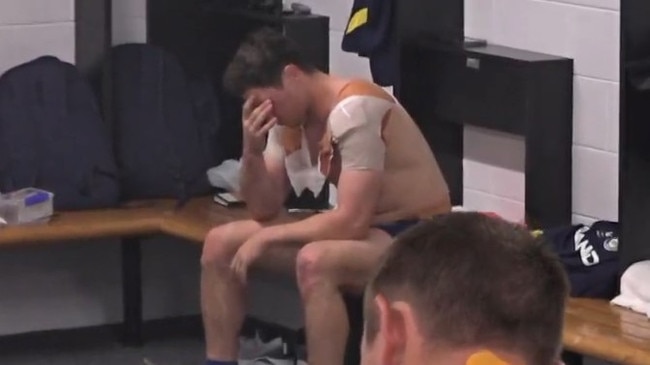 Moses was a dejected figure in the sheds. Photo: Fox Sports