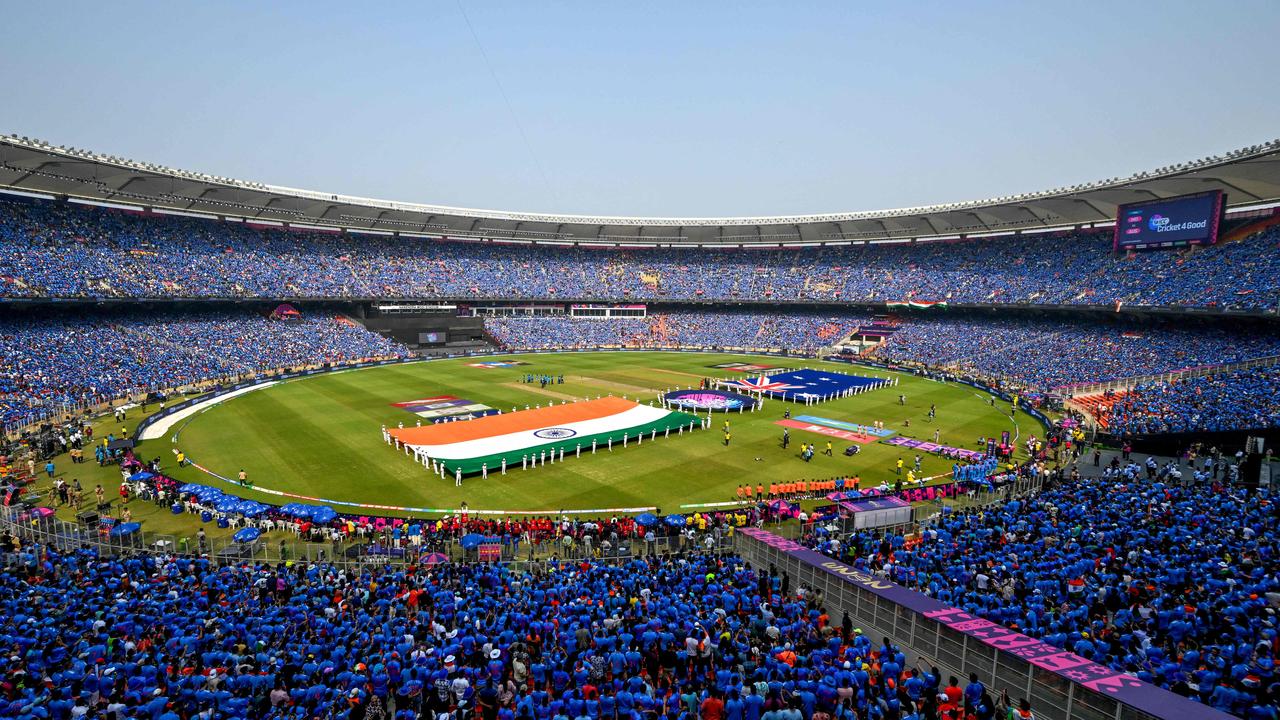 It’s a sea of blue at the Narendra Modi Stadium in Ahmedabad. (Photo by Money SHARMA / AFP)