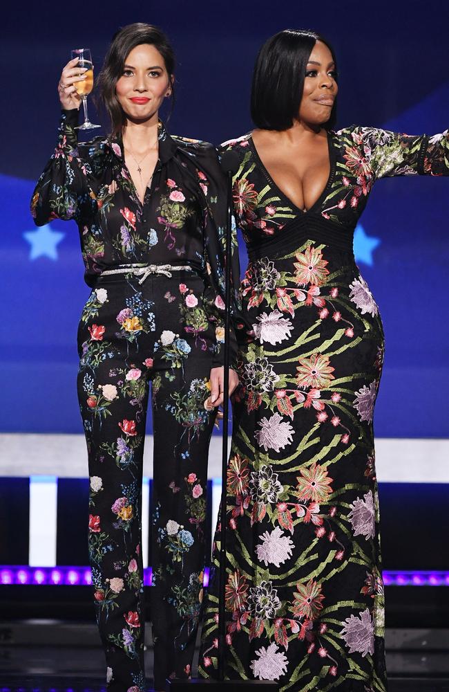Host Olivia Munn and Niecy Nash speak onstage during The 23rd Annual Critics’ Choice Awards at Barker Hangar on January 11, 2018 in Santa Monica, California. Picture: Getty