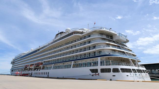 The Viking Orion, the first major cruise ship to dock in Townsville since January 2020. Picture: Shae Beplate.