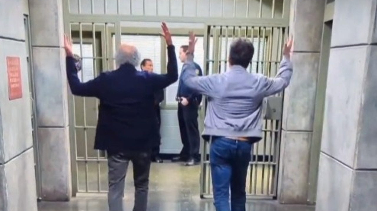 Larry David and Jerry Seinfeld walk out of prison one last time.