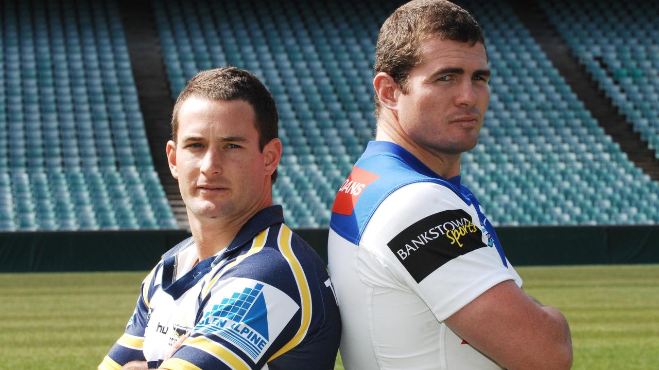 Aaron Payne (left) of the North Queensland Cowboys and Andrew Ryan of the Bulldogs face off during a photo shoot with the eight NRL captains playing in this year's finals series at the SFS, Sydney, Monday, Sept. 3, 2007. (AAP Image/Dean Lewins) NO ARCHIVING