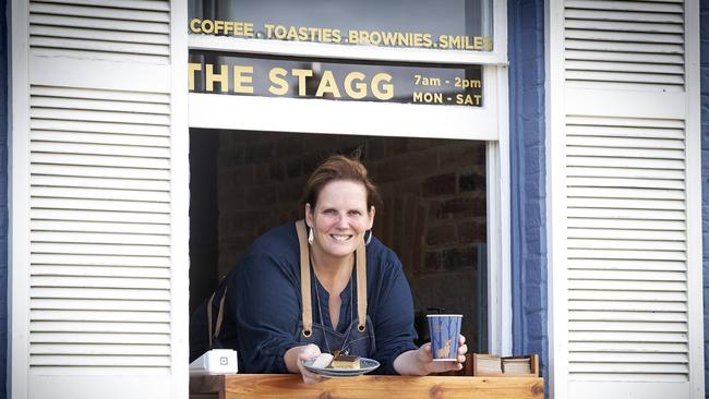 Sue Stagg at her most recent cafe in Battery Point. Picture: Chris Kidd