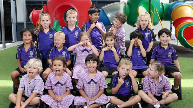 My First Year: Broadbeach State School Prep C. Front row: Taj, Harlow, Kayle, Leo, Magnolia May. Middle row: Fox, Zayde, Ayla, Frankie, Sei, Yamato. Back row: Luna, Jett, Surkhab, Errol, Vika.. Picture: Glenn Hampson.