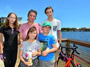 Catherine, Lachlan (15), Oscar (10), Heidi (8) Frewer and Anne Savage CEO Bicycle Queenslandat Kawana for the Memorial Ride for the late Cam Frewer. Picture: John McCutcheon