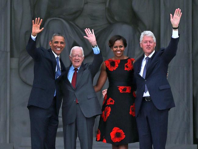 Barack Obama with Jimmy Carter, Michelle Obama and Bill Clinton at a ceremony to commemorate the 50th anniversary of the March on Washington for Jobs and Freedom. Picture: AFP