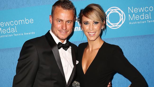 Lleyton Hewitt and Bec Hewitt arrive at the 2015 Newcombe Medal at Crown Palladium on November 23, 2015 in Melbourne, Australia. Picture: Getty