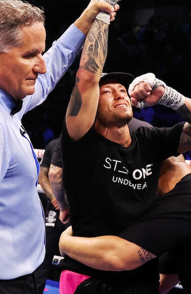 Liam Paro reacts after his fight against Subriel Matias at Coliseo Juan Aubn Cruz Abreu in Manati, Puerto Rico.