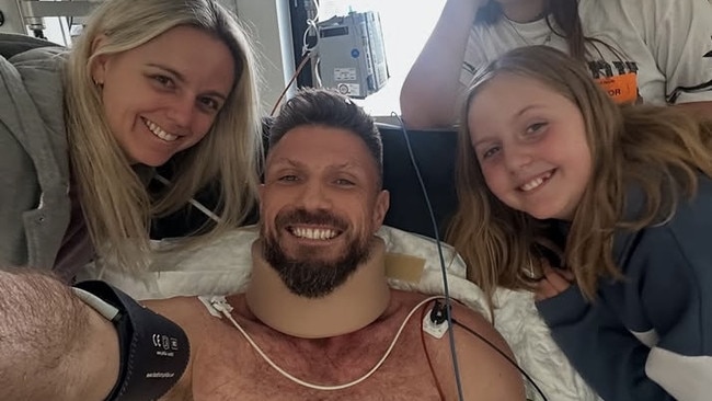 FOX FM’s Workday presenter Tim Lee in hospital after being thrown from his motorbike in a collision with a car in South Melbourne. Picture: Instagram @timleeoz