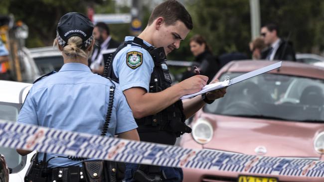 Police pictured at the scene in Granville where a teenage member of the Alameddine shooting was taken to hospital with gunshot wounds. Picture: Monique Harmer