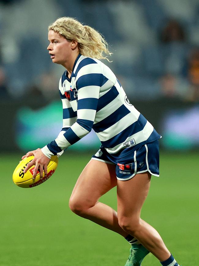 Geelong Georgie Prespakis and Geelong will be looking for their third win of the season against Brisbane on Sunday. Picture: Kelly Defina/Getty Images