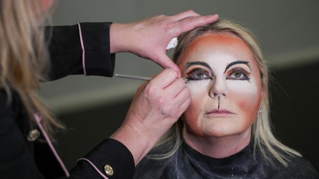Leigh Archer has a make up lesson with Head of Wigs and Make Up, Kellie Ritchie. Picture: Neil Bennett