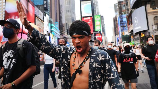 BLM protesters march through Manhattan on August 24.