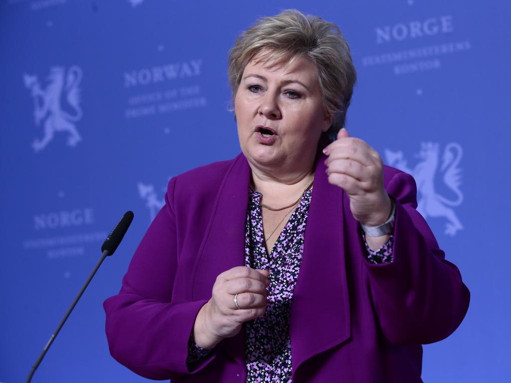 Scott Morrison spoke to Norwegian counterpart Erne Solberg after the country suffered a spate of deaths potentially linked to the Pfizer vaccine. Picture: Lise Åserud / NTB Scanpix / AFP