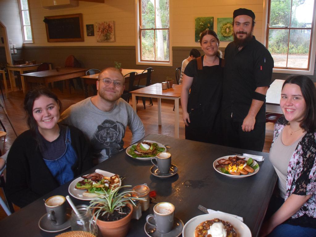 Madeline Grace, Alex Treacy and Jessica McGrath with Whipbird owners Zarly Steffensen and Devon Hansen.