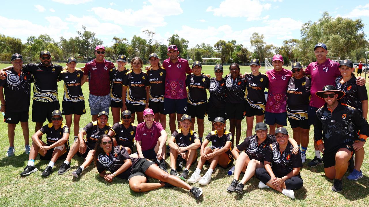 Kids got to meet some of their cricket heroes during the National Indigenous Cricket Championships in Alice Springs in January and February. Picture: Chris Hyde /Cricket Australia via Getty Images/supplied