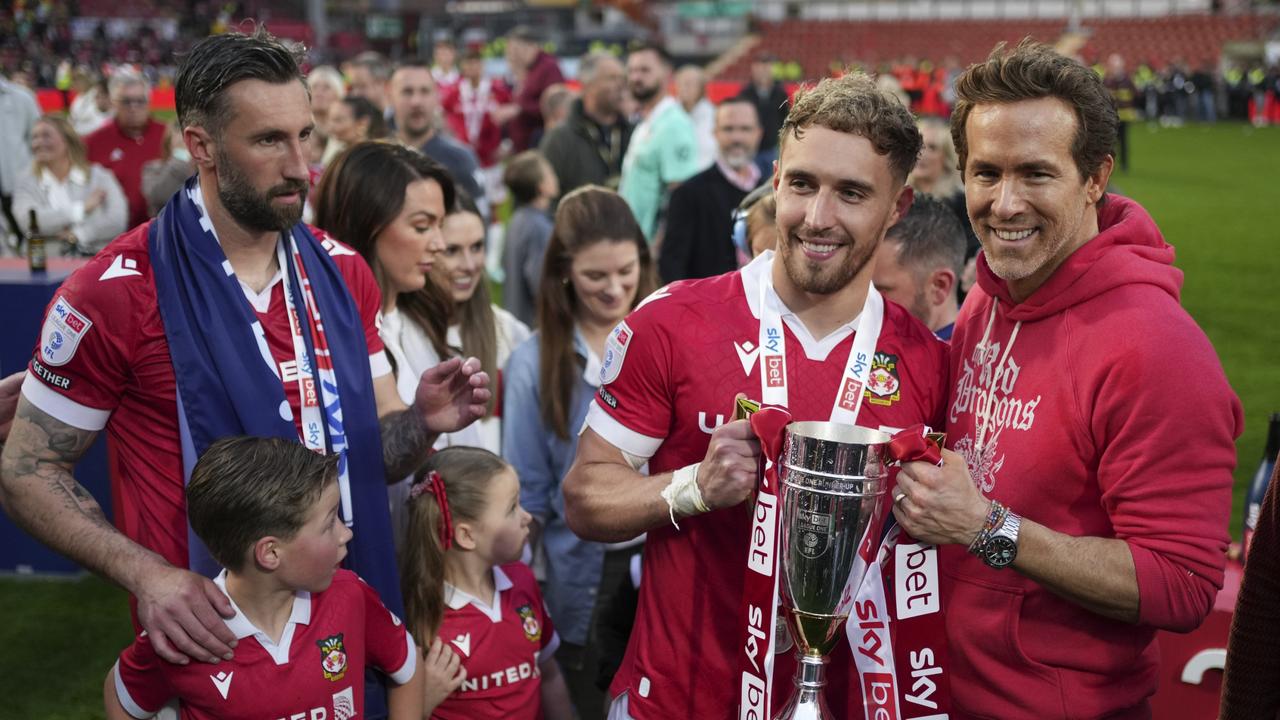 Hollywood actor Ryan Reynolds was in Wales to celebrate Wrexham’s win against Charlton Athletic which saw the team jump ranks into the Championship. Picture: AP Photo/Jon Super