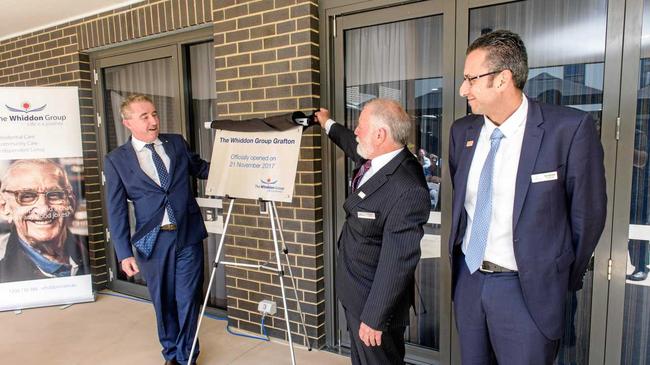 UNVEILED: Member for Page Kevin Hogan with Whiddon Group chairperson Len Kearns, and CEO Chris Marmarelis. Picture: Adam Hourigan Photography