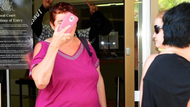 Mike Holden’s mother Maxine Holden outside the Darwin Local Court in 2018 after pleading guilty to crossing double white lines in a crash that killed 16-year-old Xavier Lengyel.