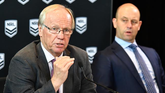 ARL Commission chairman Peter Beattie and NRL CEO Todd Greenberg. Picture: AAP