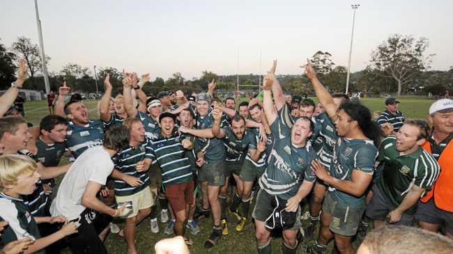 HAPPIER TIMES: Lismore City celebrates its Far North Coast rugby union grand final win in 2013. The club has struggled since 2015. Picture: Doug Eaton