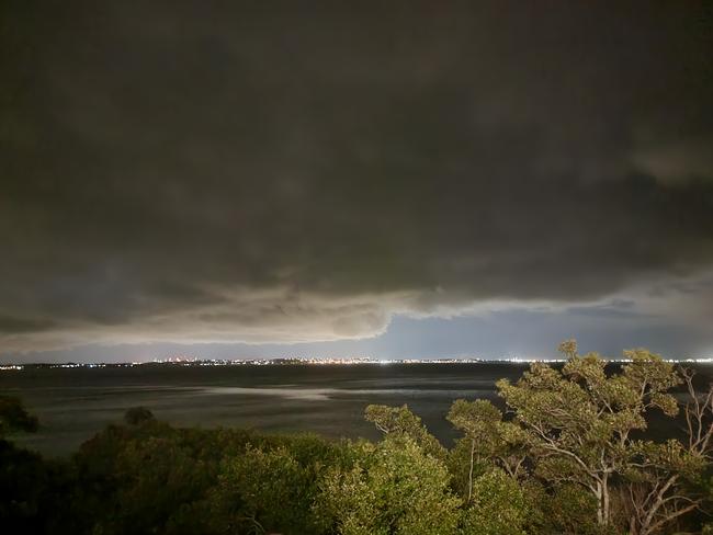 The ghost storm taking over Wellington Point on Sunday night. Picture: Sharon Woolich.