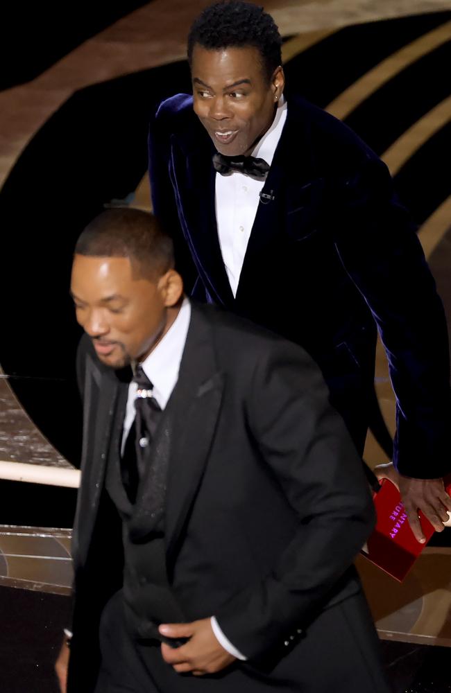 Will Smith stormed the stage to attack Chris Rock after the comic made a joke about his wife, Jada Pinkett Smith. Picture: AFP