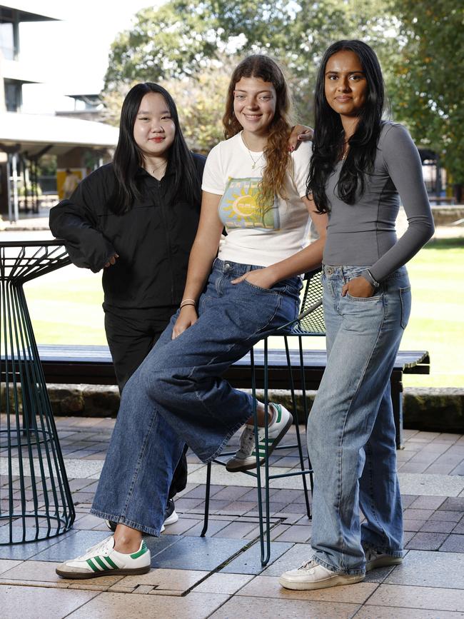First-year primary education students Clair Lu (1st year primary education) Annika Freiheit (1st year primary education) and Krisha Patel (1st year primary education). Picture: Richard Dobson