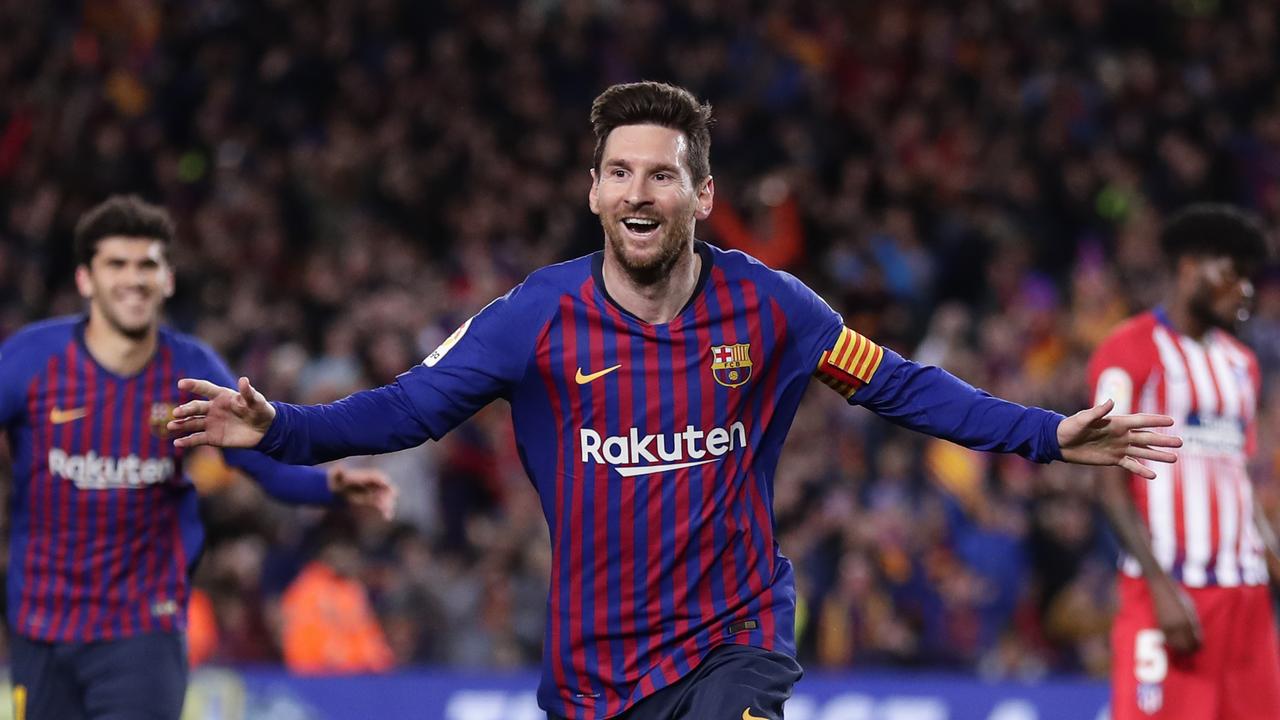 Barcelona forward Lionel Messi celebrates scoring his side's second goal