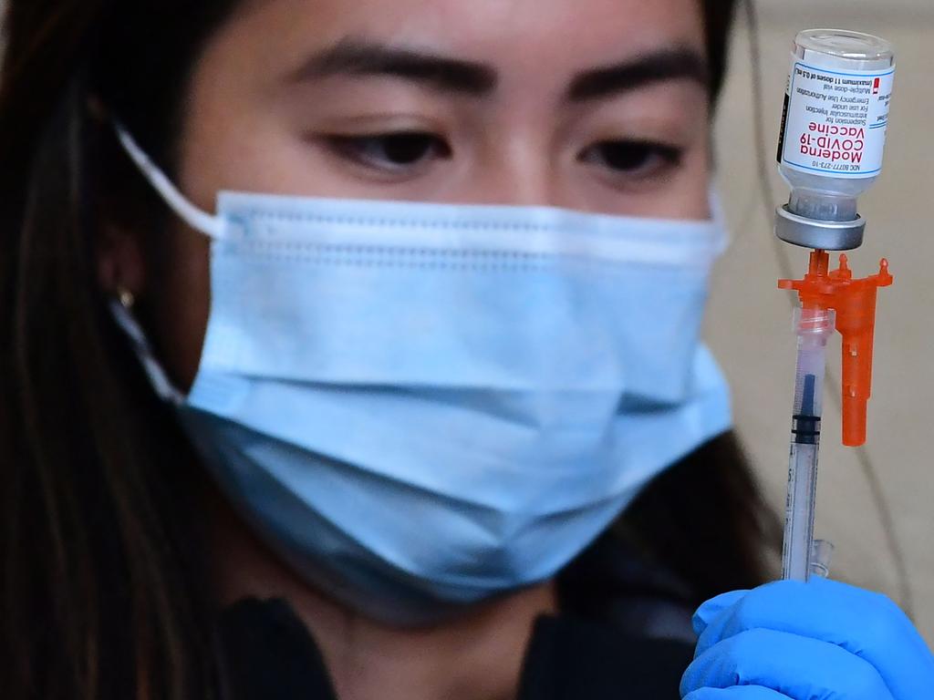 A nurse prepares a dose of the Moderna vaccine. Picture: Frederic J. Brown/AFP